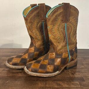 Boys leather bottom cowboy boots horse power